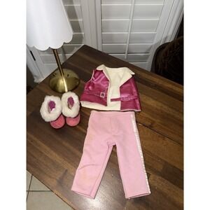 American Girl Doll Ski Trip Outfit Dark Pink Satin Vest Boots Pants TLC